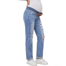 Gowjog Women's Maternity Jeans Under Belly Stretchy Ripped Boyfriend Jeans Distressed Pregnancy De