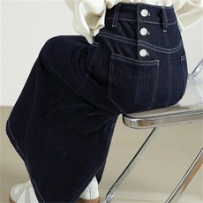 Vezri 여성 하이웨이스트 데님 스커트 데일리 캐주얼 롱청치마