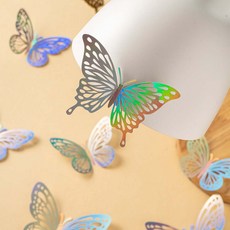 미즈코스 12p 메탈 입체 나비 포인트 스티커 3d 벽지 데코 아이방 벽장식, 오로라