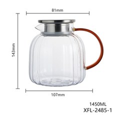 和諧居.涼水壺耐高溫冷水套裝大容量高顏值餐廳容器家用泡茶壺, 1個, 1450ml條紋高硼壺-黃把304蓋:如圖, 1L