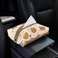 卡通可愛汽車紙巾盒 扶手箱/椅背收納掛袋 多功能面紙盒, 1個, 棕咖小貓,一個裝, 棕咖小貓