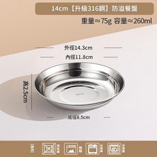 14cm 升級316不鏽鋼 防溢圓形餐盤, 1個