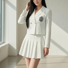 히또리 B004 베이직 가성비 어깨 패드 패치 크롭 자켓 주름 스커트 세트