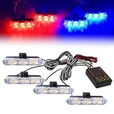 호환 차량 그릴 스트로브 라이트 바 LED 미니 그릴 노란색 플래시 라이트 주간 주행등 비상 경고 신호 램, 05 Red Blue