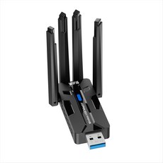 1800Mbps WiFi6 카드 어댑터 USB3.0 AX1800 무선 LAN 수신기 2.4GHz 5GHz 듀얼 밴드(4개 X 안테나 포함), 검은색
