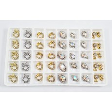 美甲合金鑽飾套組 珍珠寶石水晶大鑽混合 立體異形鑽 穿戴甲造型設計 堆鑽飾品盒裝, 1個, 花圈03【格子12*12mm】40顆, 美甲合金鑽飾、珍珠、寶石、水晶大鑽