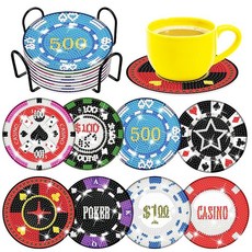 8피스 자폐증 인식 다이아몬드 아트 코스터 홀더 포함 DIY 자폐증 인식 다이아몬드 아트 코스터 성인용 다이아몬드 키트 크리스마스 용품, 카지노