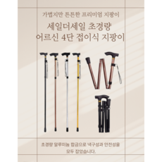 세일더세일 초경량 어르신 4단 접이식 지팡이, 블랙, 1개