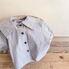 女童韓版大翻領刺繡短袖襯衫