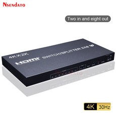 PS3 PC용 HDMI 스위치 분배기 HDTV 모니터 프로젝터용 오디오 비디오 스위처 4K 60Hz 2x8 2 in 8 out, [01] USA Plug, [01] Black, 1개