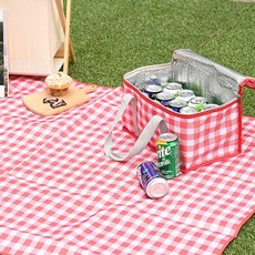 방수 대형 돗자리 핸들형 쿨러백 피크닉매트 나들이백, 피크닉매트 (M), 레드 체크