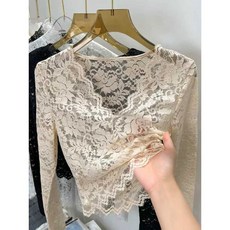 레이스 이너티 여름 티셔츠 시스루 레이어드 탑 슬림핏