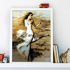 【TangZhen】유화그리기 유화그리기세트 diy 수제 채색 디지털 유화 발레 무용 커플 디지털 색칠 손그림 압축 풀기 거실 장식 40*50, 백조 댄서, 60x75 두께 내곽선 더블 페인트 펜 + 콤보 외곽, 1개