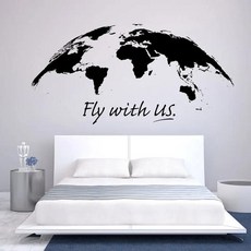 인텔어 세계 지도 벽지 포스터 여행사 장식-미국 함께 벽 스티커 아트 비닐 데칼 사무실 장식, 02 85x42cm, 01 No.1 Black, 한개옵션2