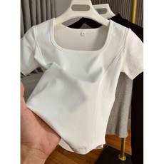 해피유통 여성 스퀘어넥 반팔 티셔츠 슬림핏 데일리 상의
