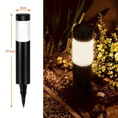 太陽能 LED 插地燈 圓柱形庭院燈 花園裝飾燈, 黑色暖光, 黑色