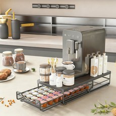 호밍사이 커피 캡슐 보관함 스틸 서랍형 조절 가능한 선반으로 유연한 분류 전체 타입 캡슐 호환 40구, 1개, 블랙