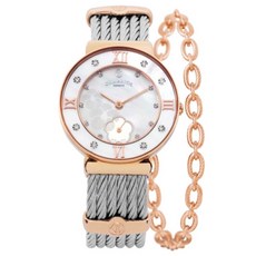 【CHARRIOL 夏利豪】ST-TROPEZ 小花秒盤鋼索手鐲設計石英淑女錶-30mm(ST30PD.560.055)