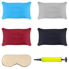 JVNZAM 초경량 공기 주입식 휴대용 베개 4개 아이스 실크 아이섀도 1개와 소형 에어 펌프 포함 압축 가능하고 편안하며 인체 공학적 베개 목 요추 지지 및 캠프 수면용