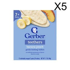 거버 티더스 부드러운 치아 발육 웨이퍼 7개월 이상 개별 포장 2팩 12개 각 4g(0.14oz), 바나나 복숭아, 48g, 5개