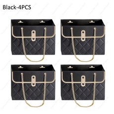 종이 핸드백 꽃다발 데이 크리 휴대용 가방 발렌타인 티브 토트 파티 상자 어머니의 포장 에이 생일 선물, 15x10x10.5cm, Black4PCS