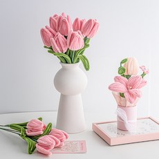 화예원 모루 튤립 완제품 꽃다발 꽃 한송이 조화 졸업식 셍일 선물, 2개, 피치