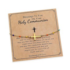 Agriajun 종교 기독교 선물 여성용 골든 크로스 목걸이 앙증맞은 골드 다채로운 비즈 신앙 축복 성찬식 액세서리 저자극성 패션 주얼리 브라스 보석 없음 222167