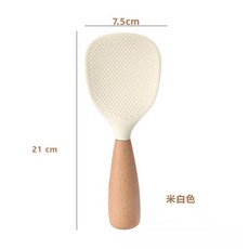 N.SPACE 木月立勺 可立式防粘飯勺 食品級矽膠木柄 耐高溫不傷鍋 米白色, 1個