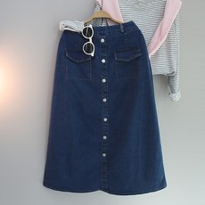 달콩 여성 봄신상 롱치마 청치마 앞버튼A라인데님롱스커트