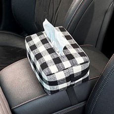 格子愛心車載椅背掛式抽紙盒 扶手箱紙巾盒 車內遮陽板紙巾包, 格子紙巾抽-黑色, 1個