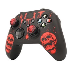 Xbox 시리즈용 RALAN 글리터 컨트롤러 스킨 미끄럼 방지 실리콘 커버 보호 케이스 4개의 고양이 캡과 블랙 프로 엄지 그립 x 8이 있는 시리즈 게임패드 조이스틱에 호환됩, Skull black red