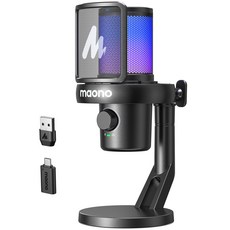 마오노 무선 AI 음성변조 원터치 노이즈캔슬링 음소거 콘덴서 마이크 게이밍 방송용 스트리밍 보컬용 DM40, 탁상형, 블랙