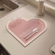 하트 주방 매트 논슬립 디자인 다용도 주방 인테리어 매트 물흡수 물기제거 미끄럼 설거지 물받이 건조대, 핑크