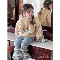 桃園出貨 女童秋冬裝2025新款羊羔絨卡通加絨加厚上衣褲子套裝
