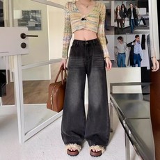 Yellwel 빅사이즈 빈티지 여성용 여름 청바지 편안한 하이웨이스트 와이드 팬츠 DJP