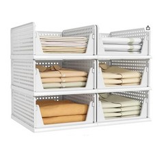 Reflygen 접이식 옷장 정리함 바구니 플라스틱 보관 프레임 욕실 주방용 쌓을 수 있는 서랍 화이트 (4), 6