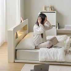파로마 소프 E0등급 캔바 LED 헤드 저상형 침대(슈퍼싱글 / 퀸 / 킹), 07.Q+본넬매트 DGM251 착불_아이보리