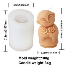 INS可愛小和尚香薰蠟燭矽膠模具，DIY石膏樹脂擺件模具，台灣發貨, 可愛小和尚蠟燭模-9