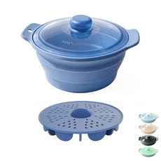 야채용 실리콘 전자레인지 찜기 손잡이 및 뚜껑이 있는 전자레인지용 쿠커 접이식 스팀 포트 스팀 구멍이 있는 내열성 쿠커 BPA 프리 식기 세척기 사용 가능 (다크 블루, 다크 블루