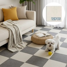 Folvia 접착식 미끄럼방지 바닥 조각매트 반려동물 층간소음 완화 바닥매트, 12개, 아이보리