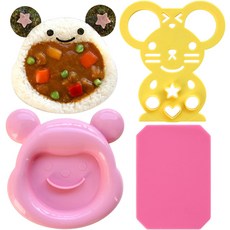 [국내산] 카레밥만들기 세트(동물모양 밥틀+컷팅틀+컷팅 실리콘매트), 1세트, 핑크