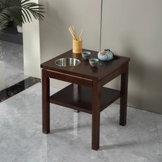 實木巖板帶煙灰缸邊幾, 實木單缸胡桃色 長寬高：45*45*53cm, 1個