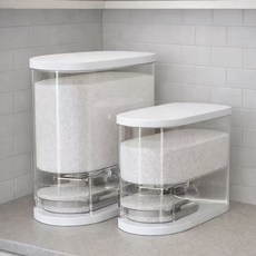 피니시웰 쌀통 원터치 투명 밀폐 쌀통 쌀보관통 쌀독 잡곡통 쌀 디스펜서, 1개, 클리어 화이트