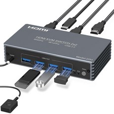 4K@20Hz HDMI KVM 스위치 2 컴퓨터 8K@60Hz PC 공유 마우스 키보드 2개용 USB3.0 포트 4개 화면 버튼 EDID 그 앤 플 제로 턴시, 2×2 DP