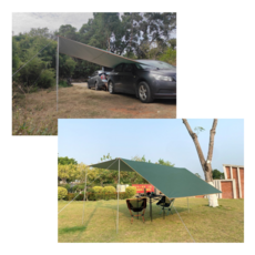 차량용 지상용 타프 그늘막 휴대용 방수 방풍 자외선 차단 다용도 흡착패드 폴대 페그 로프 차종무관 나들이 피크닉 캠핑 차박 소풍 낚시 높이조절 야외활동, 녹색(Green)