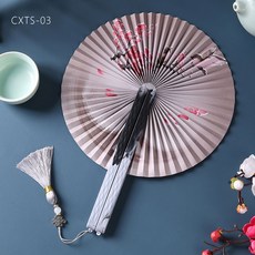 DIU 中國風摺疊紙扇古風隨身攜帶流蘇女圓扇漢服旗袍古典團扇女式扇子, 1個, 團扇-03:如圖