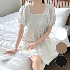 발랄한 퍼프 퍼프소매 스퀘어넥 A라인 미니 원피스 여름 드레스
