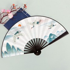 出貨 【36款】古風摺扇 復古 彼岸花插畫 霸氣 漢服舞蹈配飾 道具扇 古著扇子 旗袍扇子, 8寸摺扇仙山靈鶴, 1個