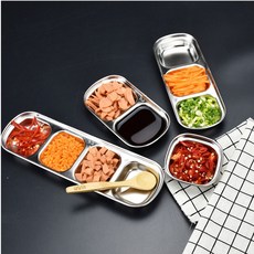 304不鏽鋼調味碟 方型泡菜碟 韓式烤肉醬料碟 三格連碟 兩格連碟, 1個, 韓式醬料碟-兩連格