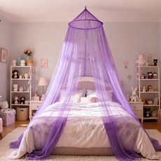 원 토새 휴대용 캠핑용 접이식 아이방커튼 모기장겸용 인테리어 침대 캐노피, 퍼플